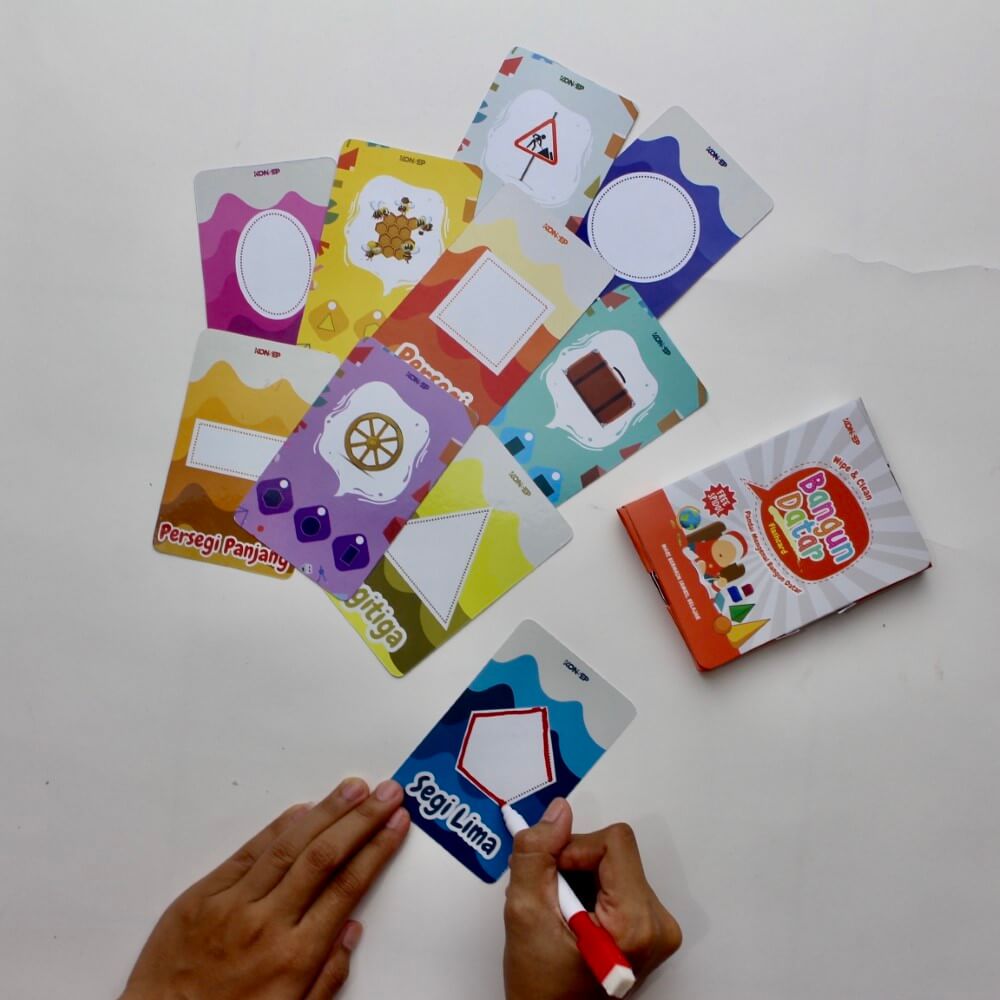 Flash Card Wipe & Clean Bangun Datar - Kartu Belajar Anak Bergambar - Konsep Studio